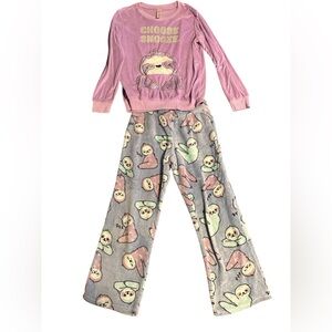 Justice Sloth Pajama Set - Pink and Gray